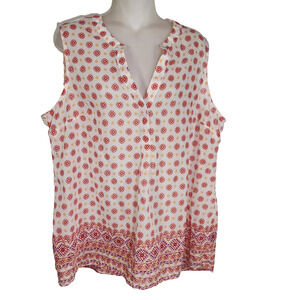 Relativity Womens Tank Top XL Sheer White Tunic Floral Geometric V Neck Light